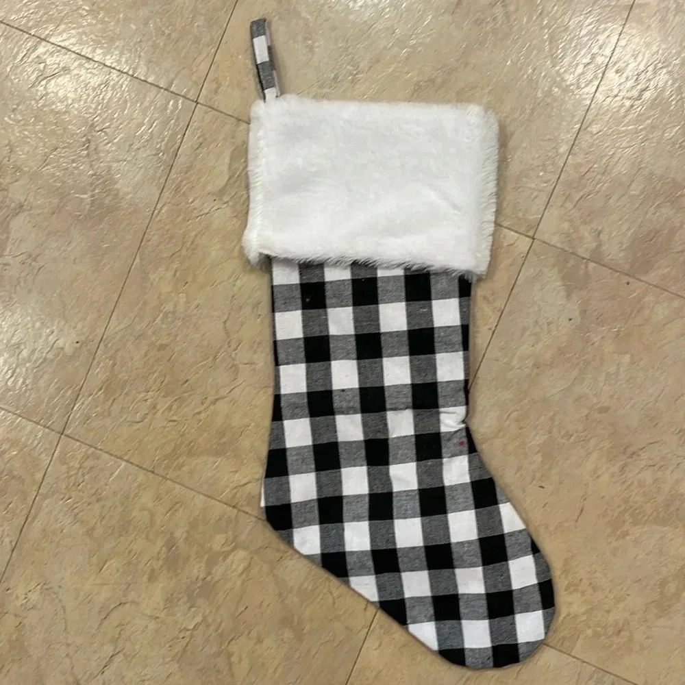 - Christmas Stocking, Black Buffalo Plaid, New
